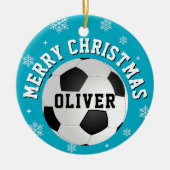 Voetbalballen Kinderen Naam Kerstmis Keramisch Ornament (Voorkant)