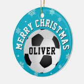 Voetbalballen Kinderen Naam Kerstmis Keramisch Ornament (Links)