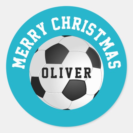 Voetbalballen Kinderen Naam Kerstmis Ronde Sticker (Voorkant)