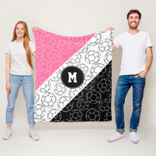 voetbalballen lijn kunstpatroon op roze zwart fleece deken