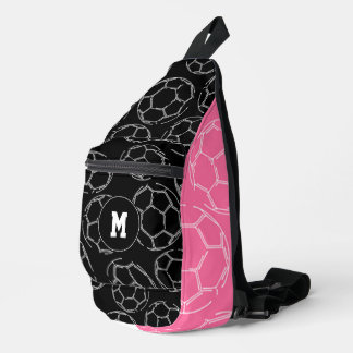 voetbalballen lijn kunstpatroon op roze zwart sling bag