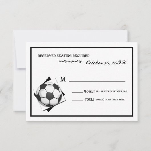 Voetbalbar Mitzvah Zwart en Wit Reageer RSVP Kaartje (Voorkant)
