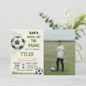 Voetbaldoel verjaardagsuitnodiging met foto kaart (Staand voorkant)