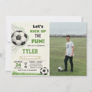 Voetbaldoel verjaardagsuitnodiging met foto kaart