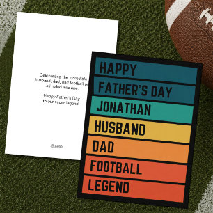 Voetbalfan gepersonaliseerde retro vaderdag feestdagenkaart