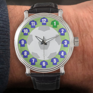Voetbalfan Kijk naar voetbal Kijk met blauwe shirt Horloge