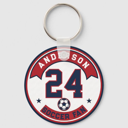 Voetbalfan Naam & Spelernummer Badge Sleutelhanger (Voorkant)