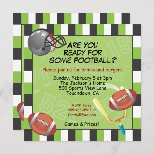 Voetbalfeest uitnodiging voor volwassenen of kinde (Voorkant / Achterkant)