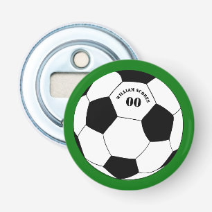 Voetbalfeest, Voetbal met Naam & Nummer Button Flesopener