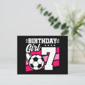 Voetbalfeestje 7 jaar oud meisje verjaardag briefkaart (Staand voorkant)