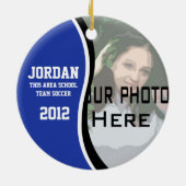 Voetbalfoto Keepsake Blue Keramisch Ornament (Achterkant)