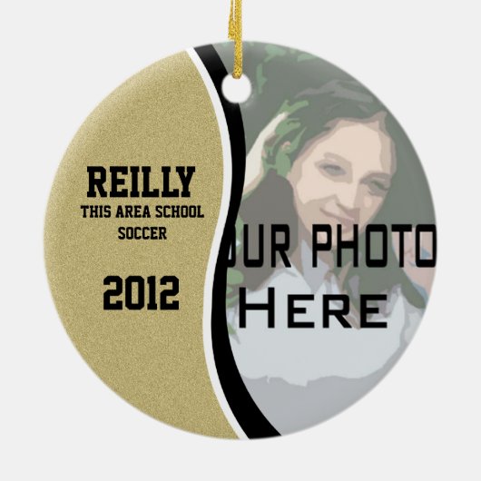 Voetbalfoto Keepsake Gold Keramisch Ornament (Achterkant)