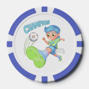 Voetbaljongen die bal schopt Toekomstige Voetbalst Poker Chips