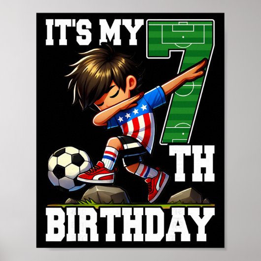 Voetbaljongen Het is mijn 7e verjaardag Amerikaans Poster (Voorkant)