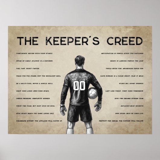 Voetbalkeeper gepersonaliseerde Keeper's Creed Poster (Voorkant)