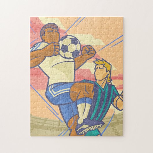 Voetbalkspelers in illustratie bewegingendrukillus legpuzzel (Verticaal)