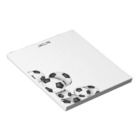 voetballen accent aangepaste naam notitieblok (Schuin)