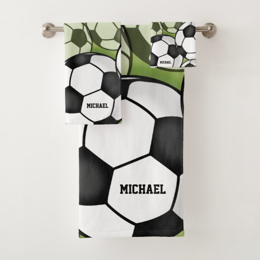 Voetballen Black & White Boy Kinder Name Number Bad Handdoek (Insitu)