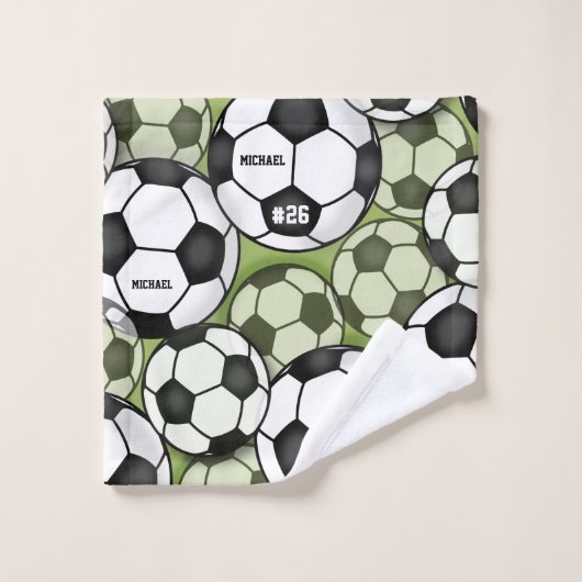 Voetballen Black & White Boy Kinder Name Number Bad Handdoek (Wasdoekje)