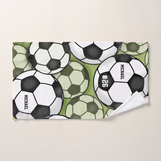Voetballen Black & White Boy Kinder Name Number Bad Handdoek (Handdoek)