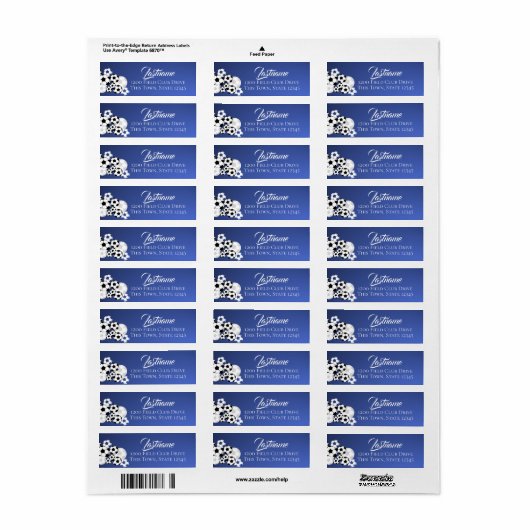 Voetballen Blauw en Wit Adres Etiket (Full Sheet)