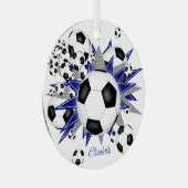 voetballen blauw grijze sterren metalen ornament (Voorkant Rechts)