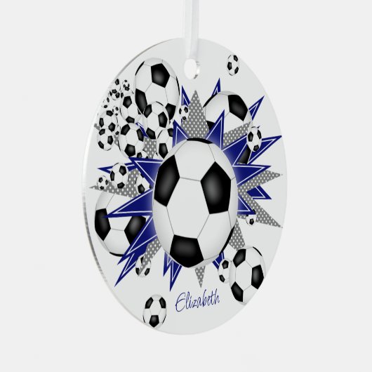 voetballen blauw grijze sterren metalen ornament (Voorkant Rechts)