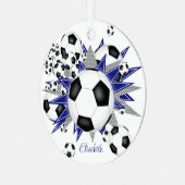 voetballen blauw grijze sterren metalen ornament (Voorkant links)