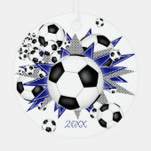 voetballen blauw grijze sterren metalen ornament (Achterkant)