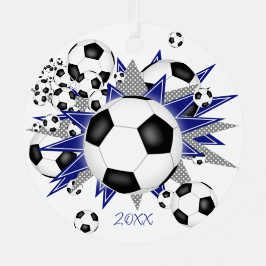 voetballen blauw grijze sterren metalen ornament (Achterkant)