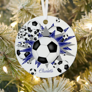 voetballen blauw grijze sterren metalen ornament