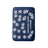 Voetballen blauw, naam, badkamerdecor badmat (Voorkant Verticaal)