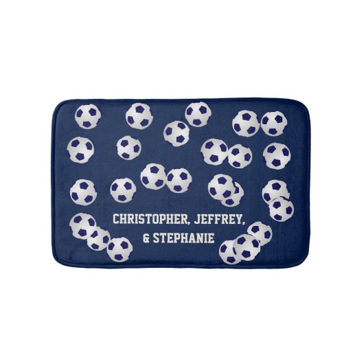 Voetballen blauw, naam, badkamerdecor badmat (Voorkant)