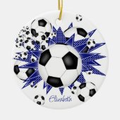 voetballen blauw sterren keramisch ornament (Voorkant)