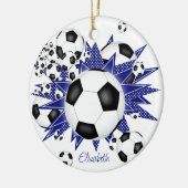 voetballen blauw sterren keramisch ornament (Links)