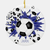 voetballen blauw sterren keramisch ornament (Achterkant)
