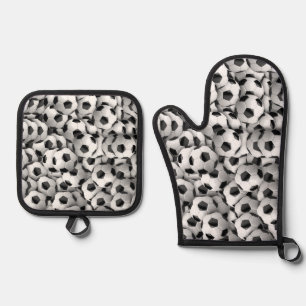 Voetballen Design Oven Mitt en Pothouders Ovenwant & Pannenlap Set