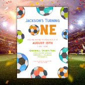 Voetballen EEN Eerste verjaardagsuitnodiging Kaart