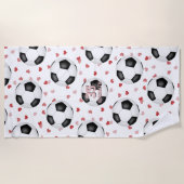 voetballen en harten patroon gepersonaliseerd strandlaken (Voorkant)