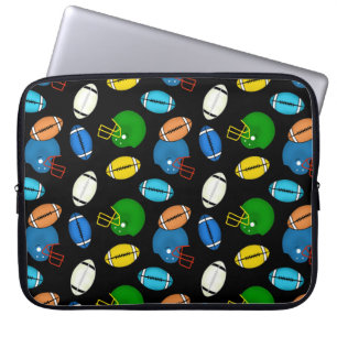 Voetballen en helmen thema zwarte achtergrond laptop sleeve