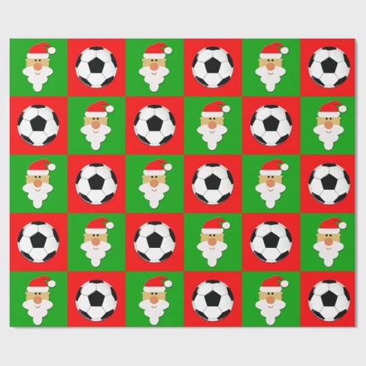 Voetballen en kerstmis rood en groen kerstfeest cadeaupapier (Vlak)
