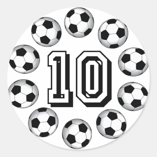 VOETBALLEN EN NUMMER 10 RONDE STICKER (Voorkant)