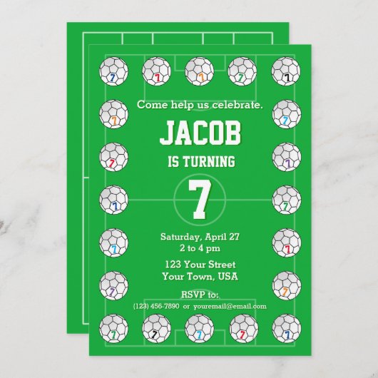 Voetballen en voetbalveld Verjaardag Kaart (Voorkant / Achterkant)