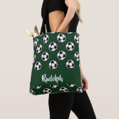 Voetballen groen patroon tote bag (Dichtbij)