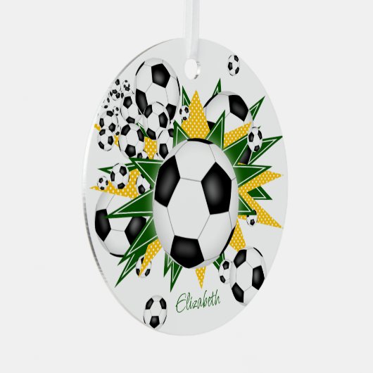 voetballen groene gouden sterren meisjes sport metalen ornament (Voorkant Rechts)