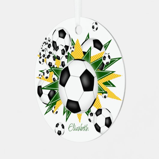 voetballen groene gouden sterren meisjes sport metalen ornament (Voorkant links)