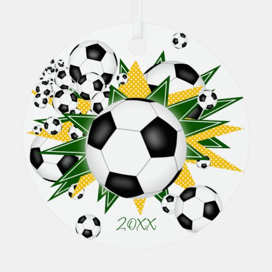 voetballen groene gouden sterren meisjes sport metalen ornament (Achterkant)