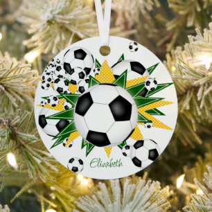 voetballen groene gouden sterren meisjes sport metalen ornament
