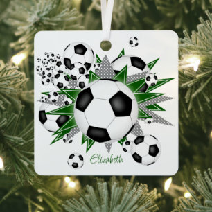 voetballen groene grijze sterren meisjes sport metalen ornament