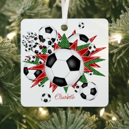 voetballen groene rode sterren meisjes sport metalen ornament